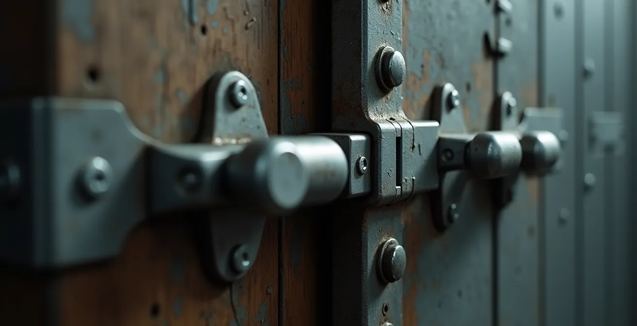 Illustration montrant un cadre de porte renforcé avec serrure multipoints et cornières anti-pinces