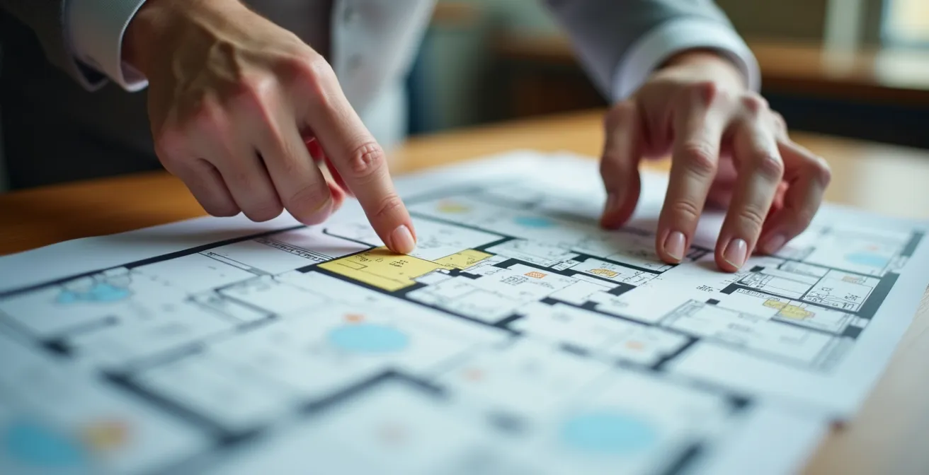 Main analysant des données sur une surface de travail professionnelle